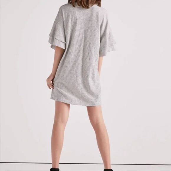 LUCKY BRAND Dress Women’s Medium Stripe Ruffle Bell Sleeve Knit Mini Shirt Dress - Picture 3 of 11